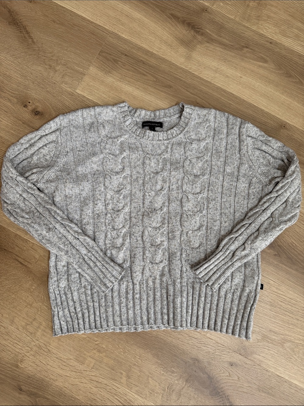 Banana Republic Light Gray Cable-Knit Crewneck Sweater
